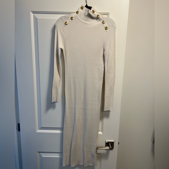 Zara ribbed turtleneck off-white midi dress, US M - Picture 4 of 6